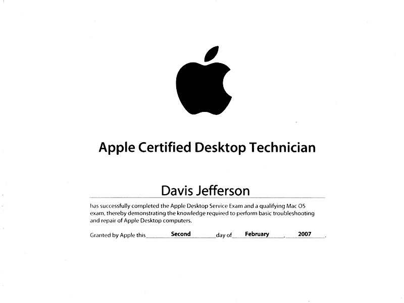  Apple Certified Desktop Techician (ACDT) 