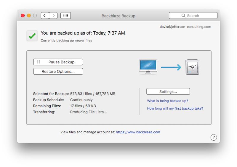 BackBlaze is easily configured. Set it and forget it!